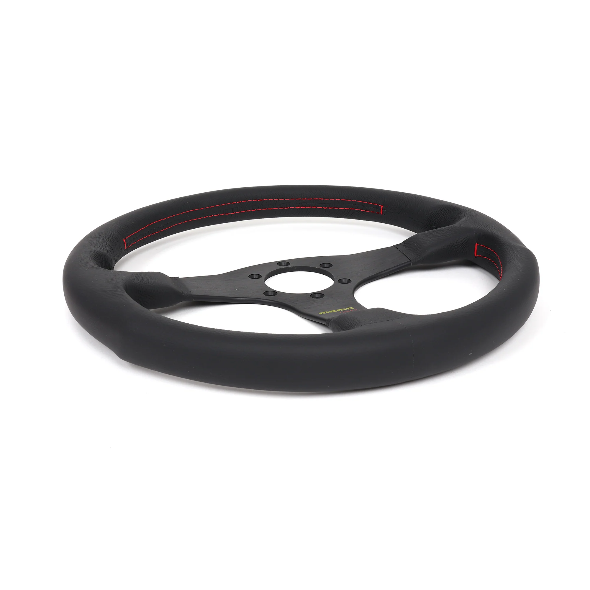Momo Tuner Steering Wheel - Black Leather/Red Stitching - Image 2