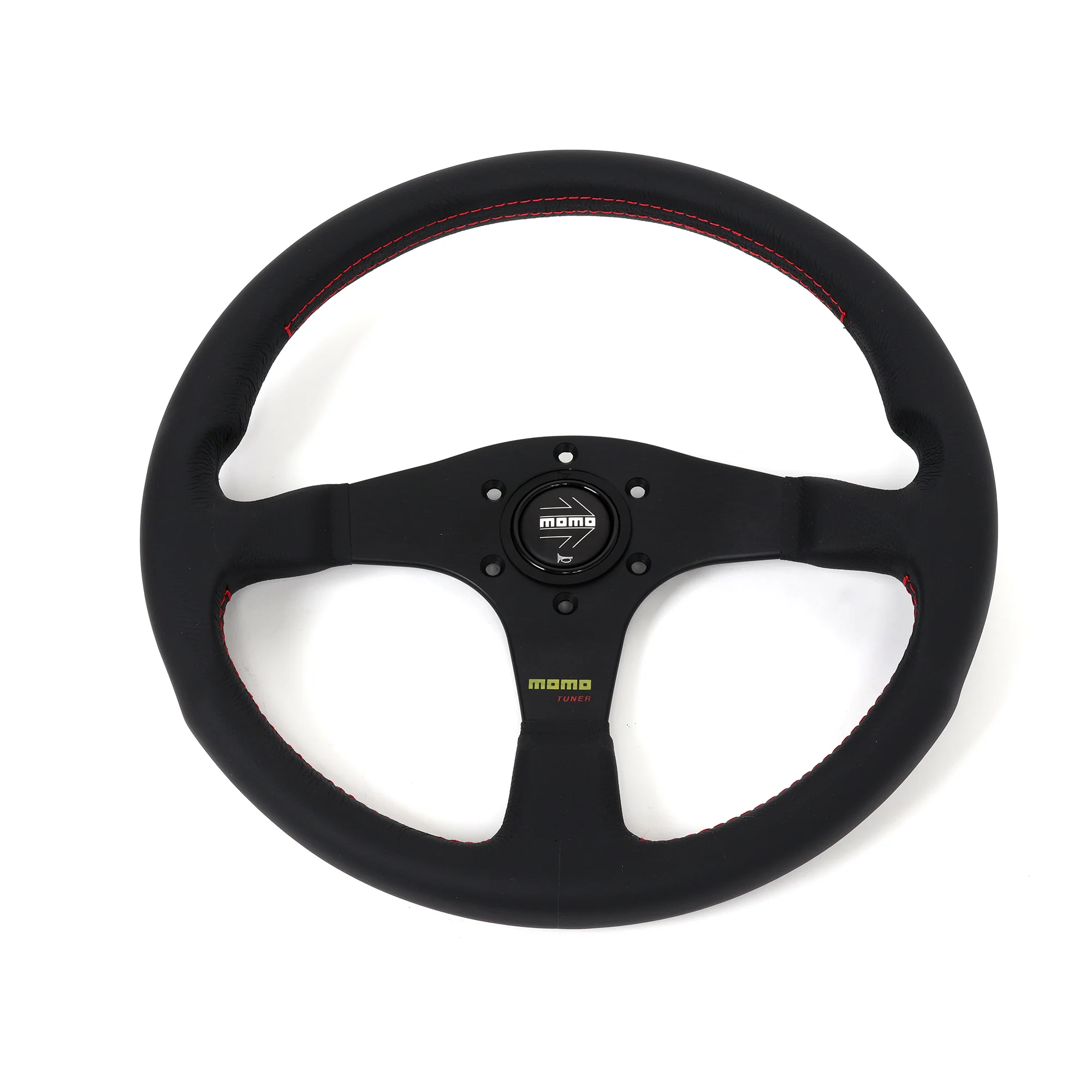 Momo Tuner Steering Wheel - Black Leather/Red Stitching - Image 4