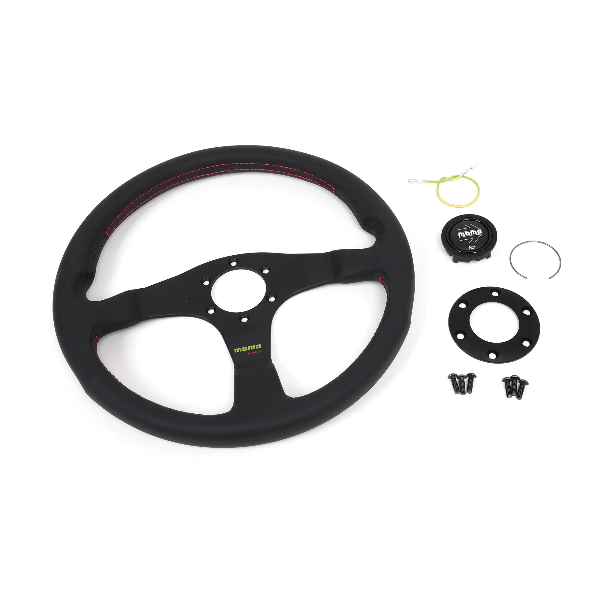 Momo Tuner Steering Wheel - Black Leather/Red Stitching - Image 5