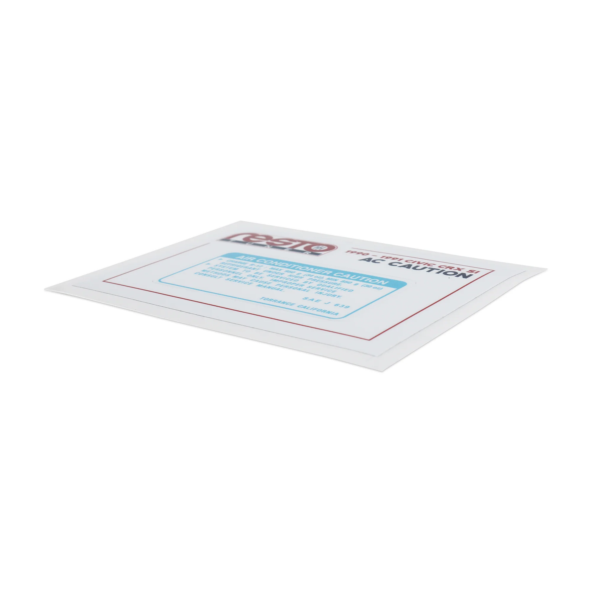 RestoTuner 1990-1991 Civic & CRX Si A/C Replacement Decal - Image 2