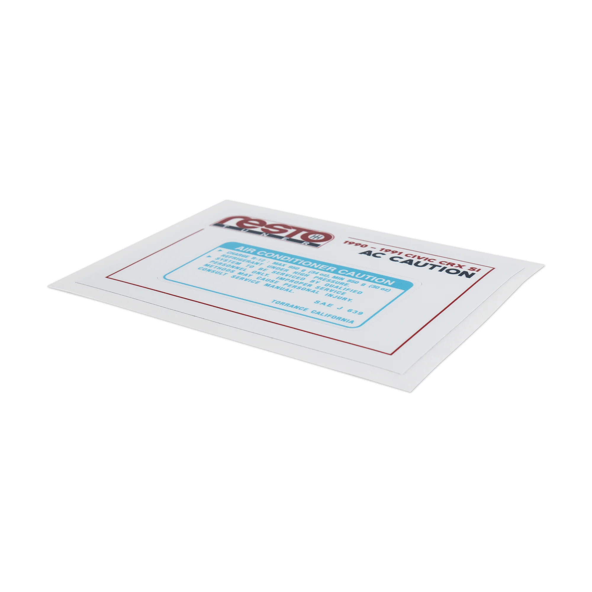 RestoTuner 1990-1991 Civic & CRX Si A/C Replacement Decal - Image 3