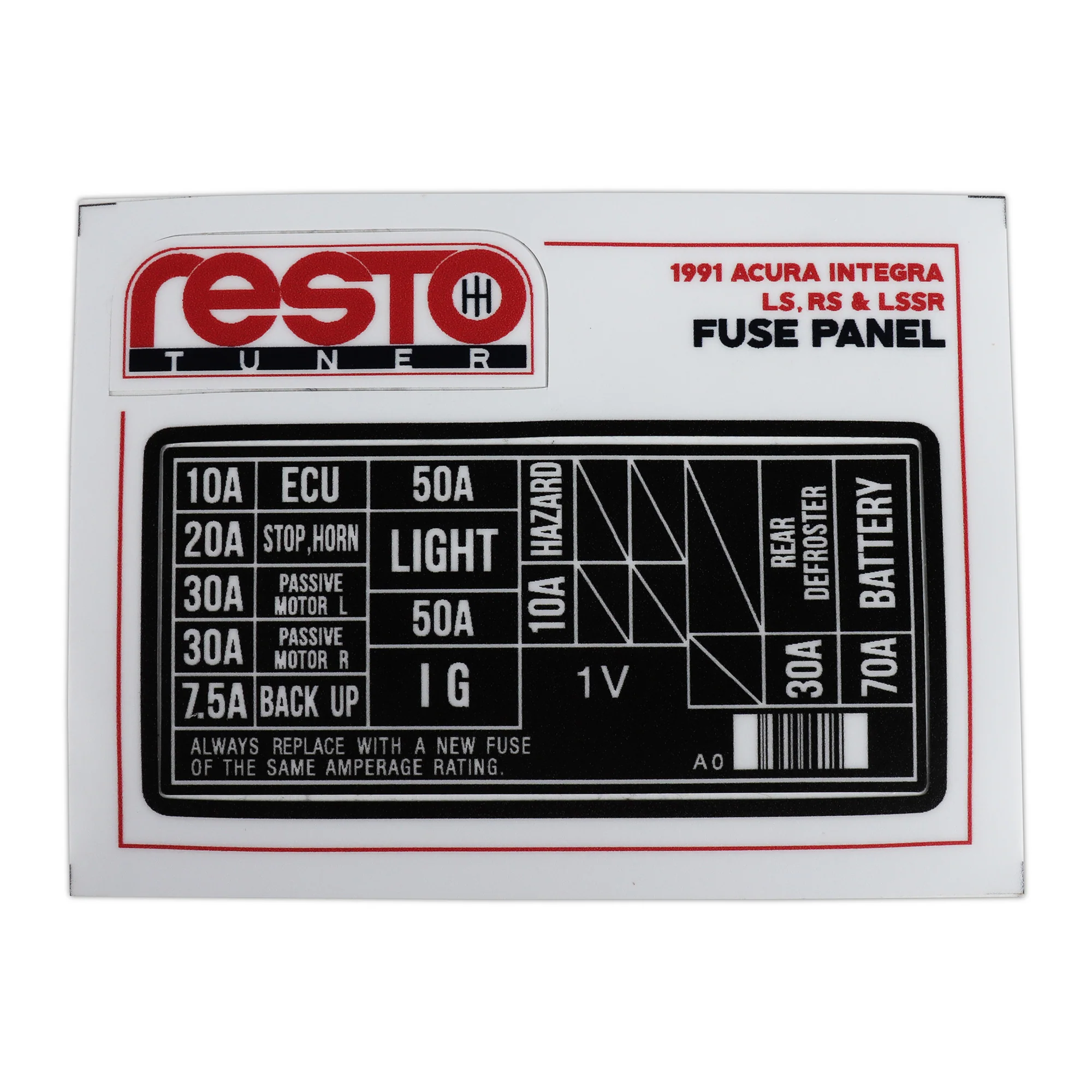 RestoTuner 1990-93 Integra Engine Fuse Replacement Decal - Image 3
