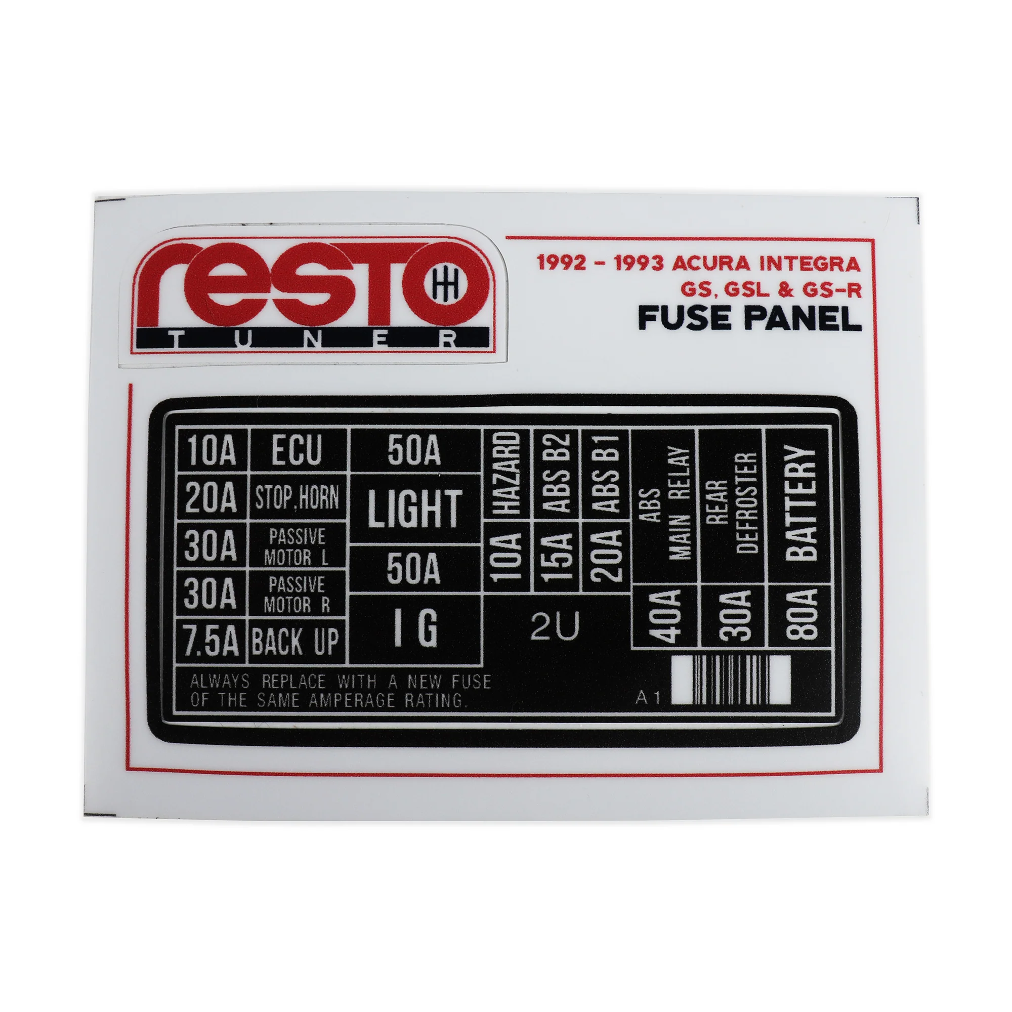 RestoTuner 1990-93 Integra Engine Fuse Replacement Decal - Image 4