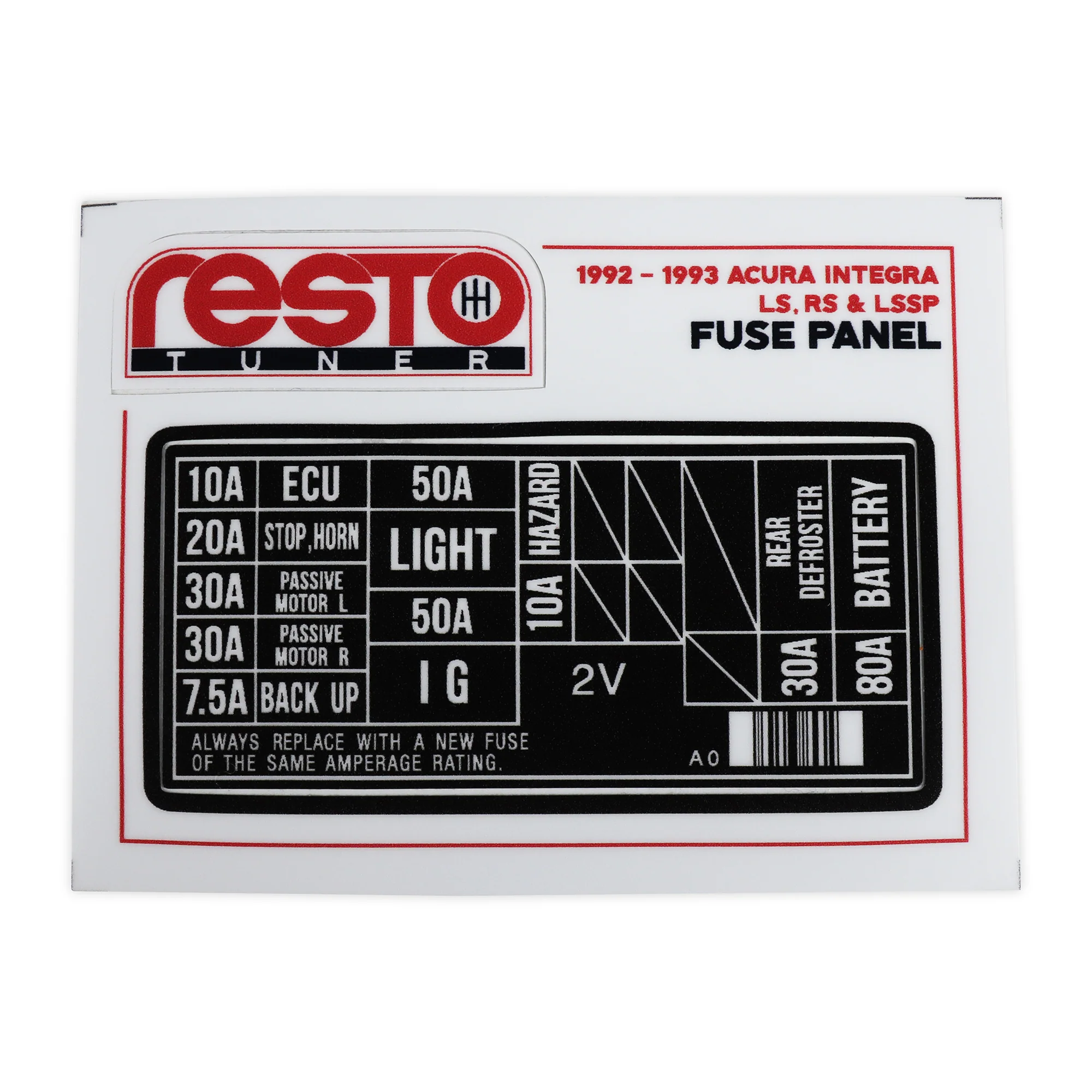 RestoTuner 1990-93 Integra Engine Fuse Replacement Decal - Image 5