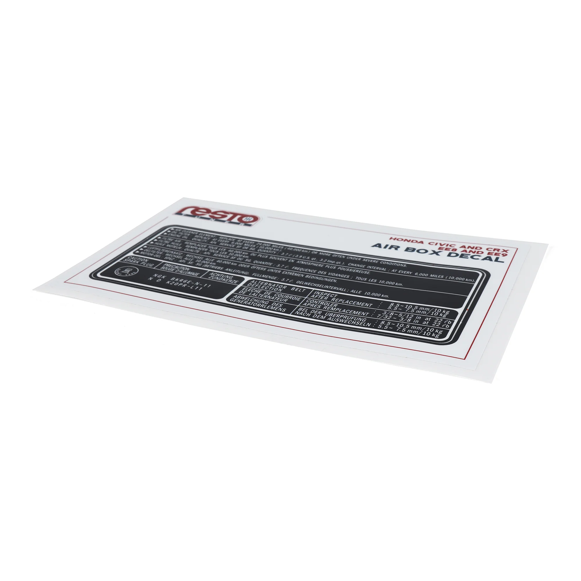 RestoTuner Civic/CRX EE8 & EE9 Air Filter Box Replacement Decal (Factory B16) - Image 2
