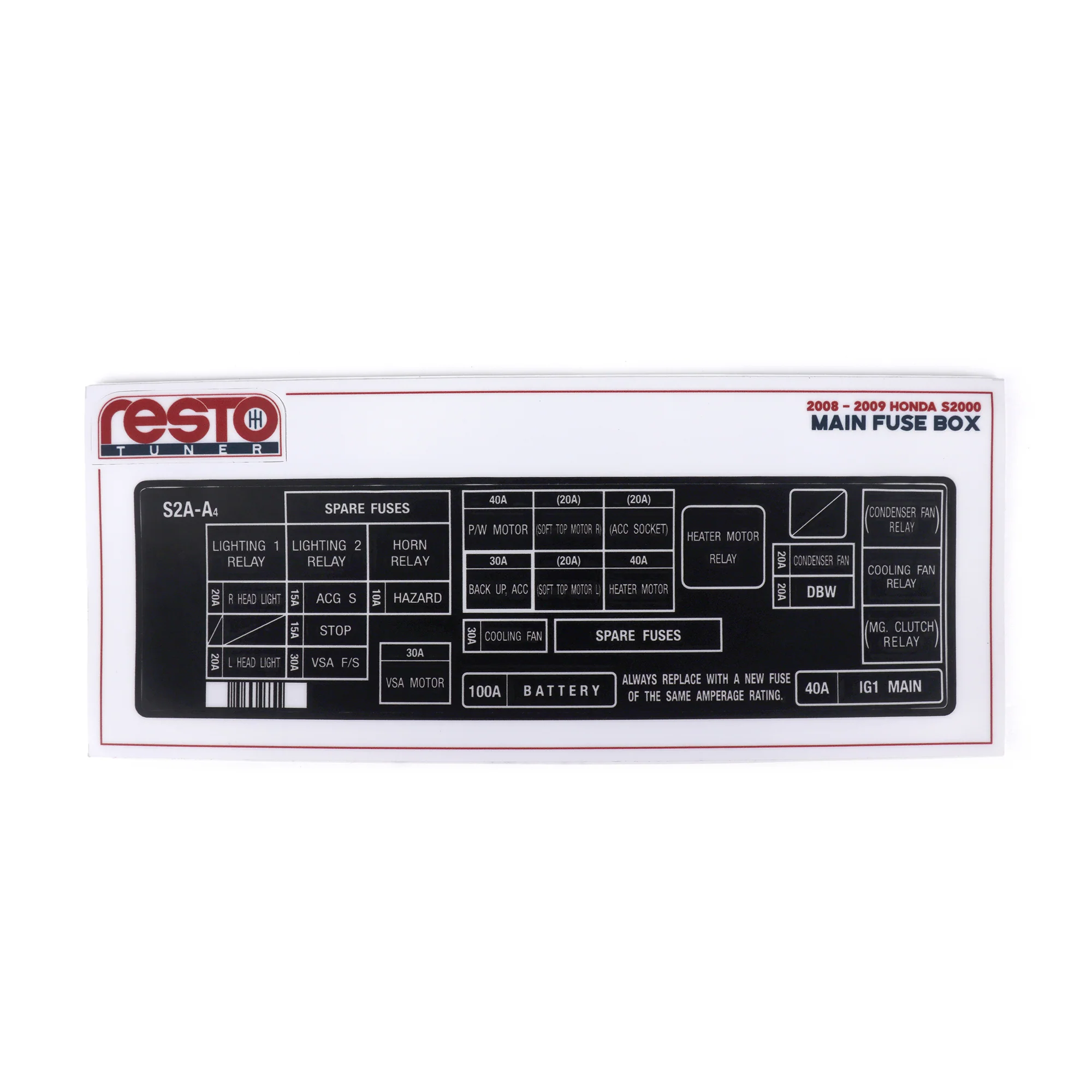 RestoTuner Honda S2000 Engine Bay Fuse Box Replacement Decal - Image 11