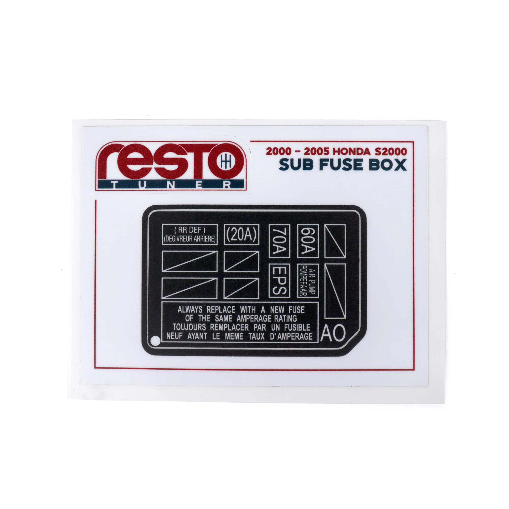 RestoTuner Honda S2000 Engine Bay Fuse Box Replacement Decal - Image 3
